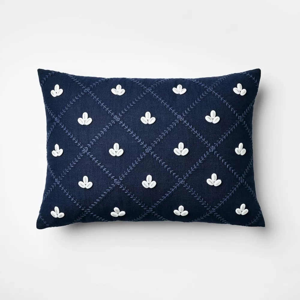 Embellished Shell Navy Lumbar Pillow - Threshold Studio McGee